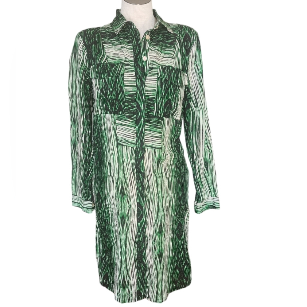 Derek Lam Design Nation  Green Woodgrain Print Cotton Shift Dress Size S NWT
